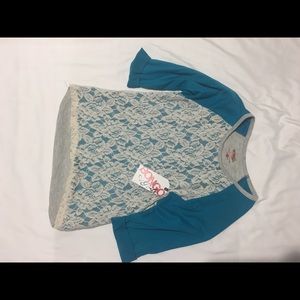 BONGO Girls teal with white lace top